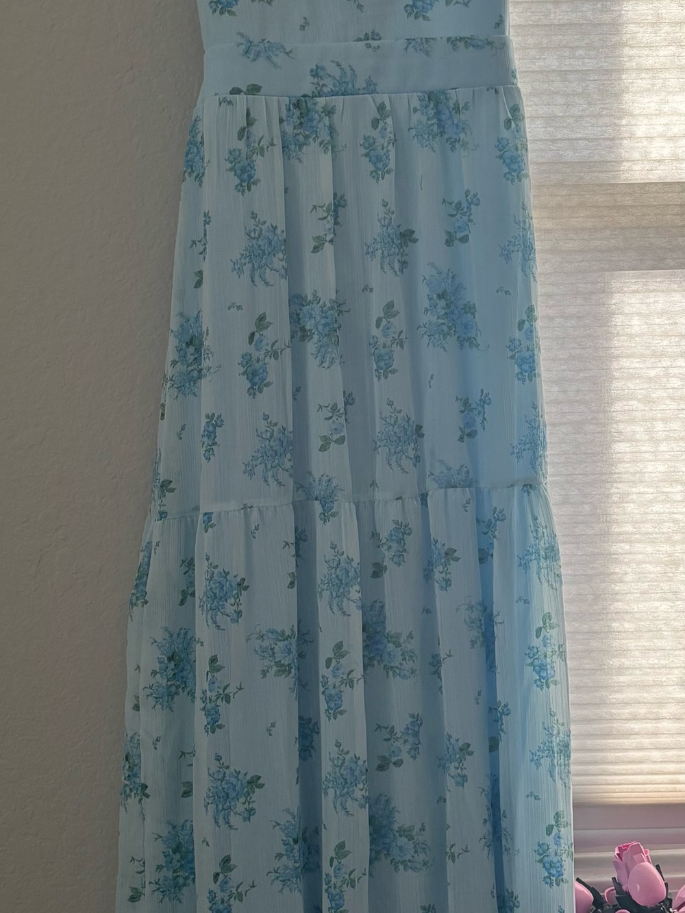 Altar'd State Pale Blue Floral Tiered Maxi Skirt